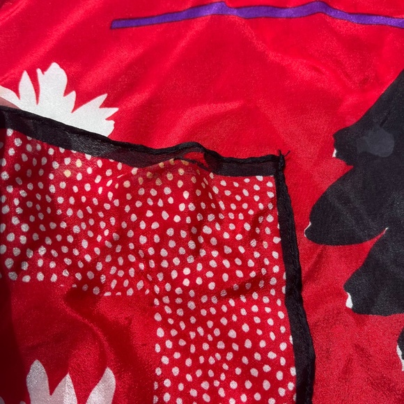 Vintage Bill Blass Black Red and White Silk Floral Scarf - Picture 5 of 6